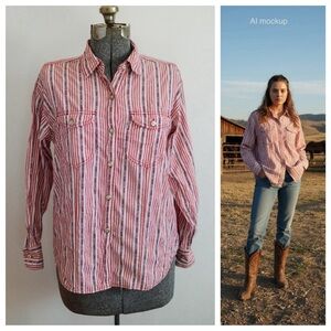 Vintage 90's Levi's Jeans for Women Long Sleeved Striped Button Down Shirt